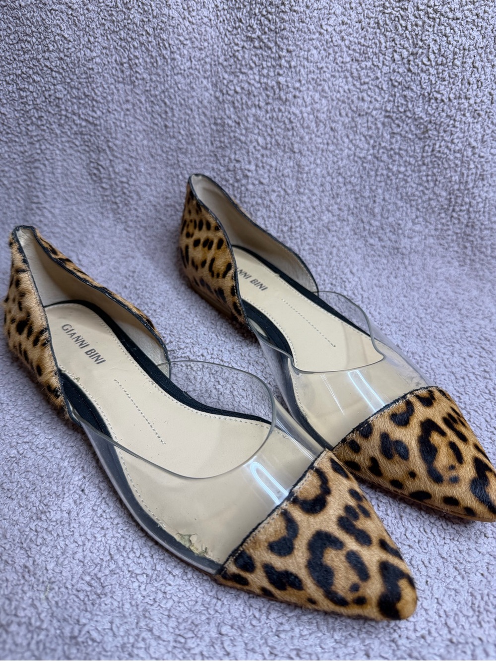 Gianni Bini Leopard Print Clear PVC Pointed Toe Flats Women’s 8M